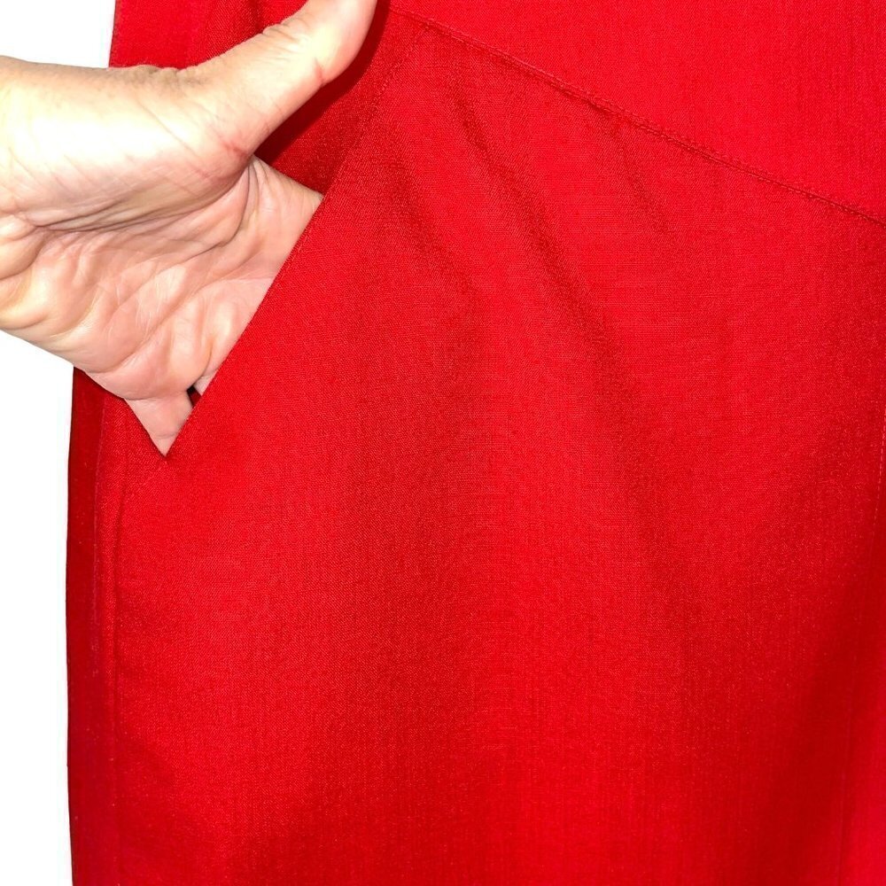 Jacques Vert Womens Skirt Red Size 14 Vintage Pleated Side Button Pocket Lined - Picture 6 of 13
